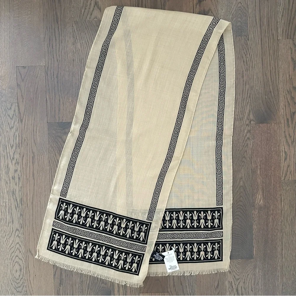 NWT The British Museum London Greek Revival Scarf in Stone and Black 13